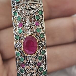 Custom Made Silver Bracelate With Natural Ruby And Natural Emrald. Gold Plated.